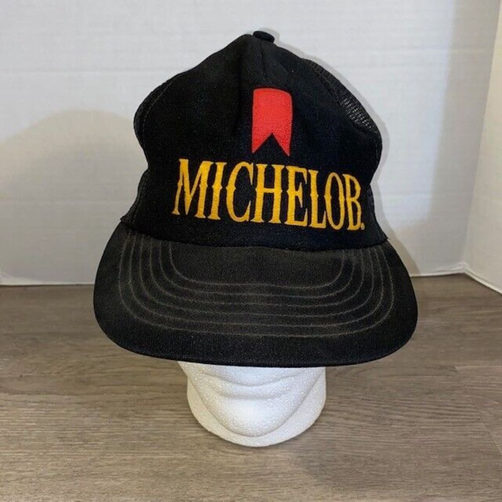VTG Michelob Hat Adult Adjustable Black Vintage USA Trucker Snapback READ